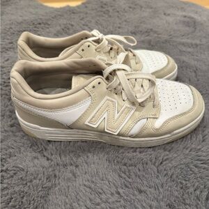 New Balance 480 V1 Beige Tan and White Sneaker Tennis Shoes